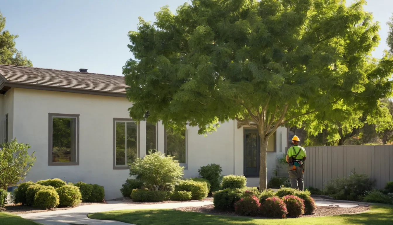 A tree provider checking a large backyard tree in San Clemente